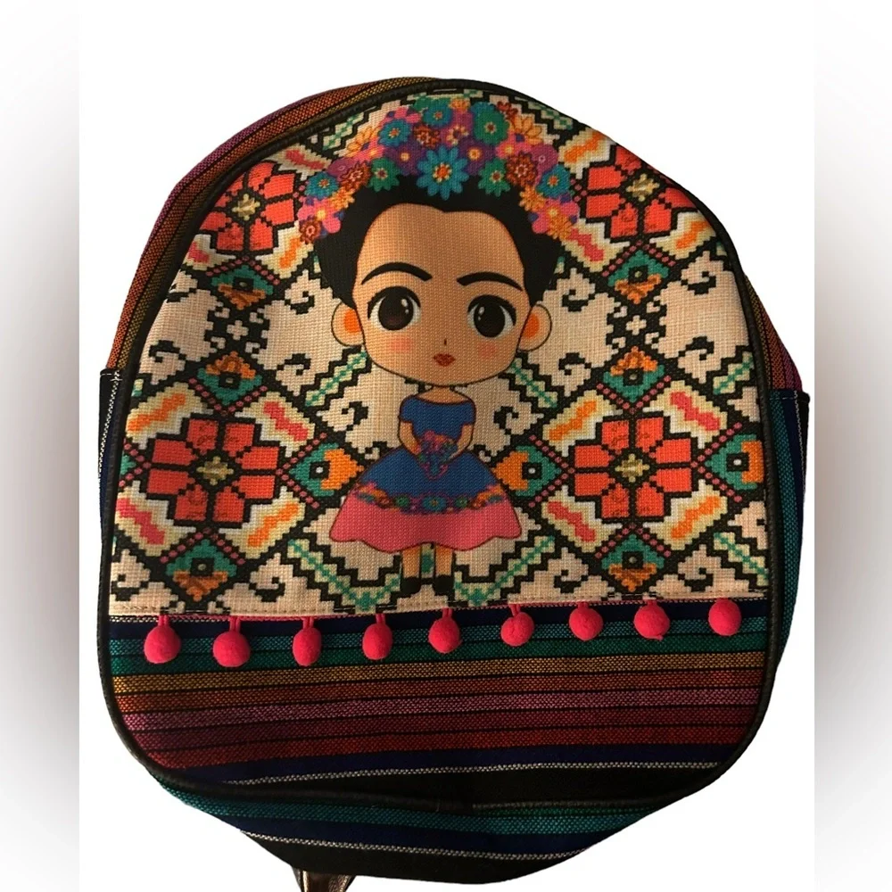 AZTEC Frida Kahlo Backpack Kids Toddler Colorful‎ Southwest Canvas School Bag